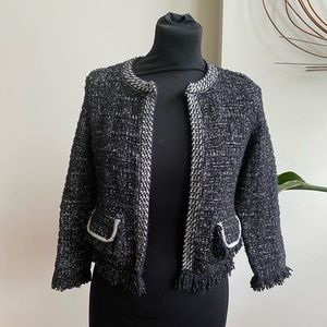 Ann Taylor Boucle Shimmery Black Sweater Jacket XS